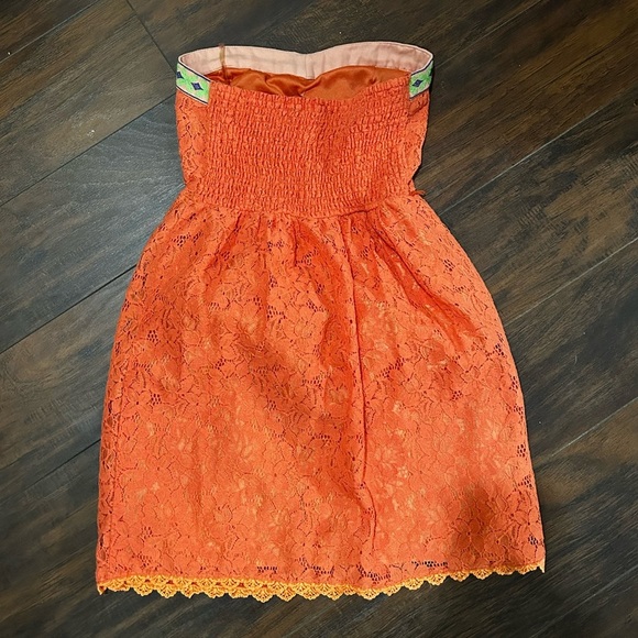 💫3 for $15/🌟5 for $20 Flying Tomato Orange Lace Strapless Dress size small - Picture 5 of 9